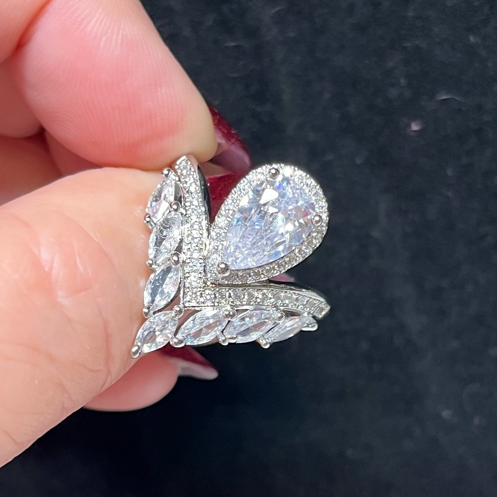 Ladies pear and marquis shaped evening ring in sterling